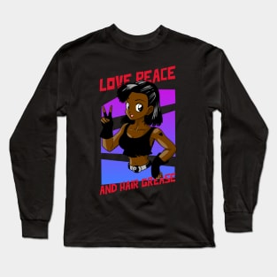 Anime Brown Girl Black Women Afro Boss Love Peace Manga Long Sleeve T-Shirt